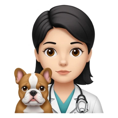 joven médico con el pelo un poco largo pero no tanto y lacio, que tenga un estetoscopio de color de piel tez negra calida !!! que sostiene un bulldog francés blanco y negro  sticker