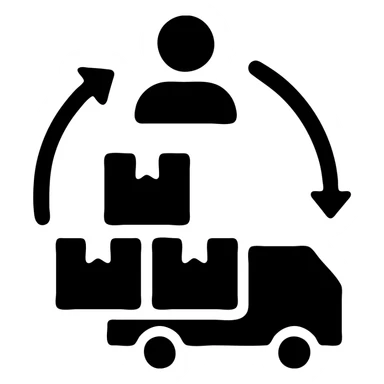 Minimalistic icon for 'Supply Chain Experience' featuring a logistics symbol, designed in a solid black filled style. sticker