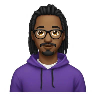 Single young with mustache Black digital creator with glasses and black locs and purple sweatshirt sticker