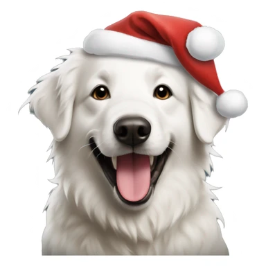 a maremma smiling with his tongue out wearing a santa hat  sticker