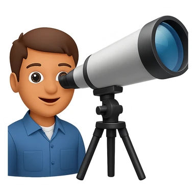 Make the telescope much bigger, keep the person happy, in emoji style with no background. sticker