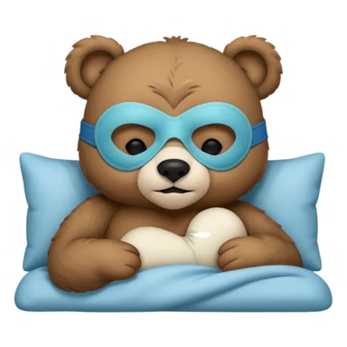 sleepy cute bear with sleeping mask sitting on comfiest bed sticker