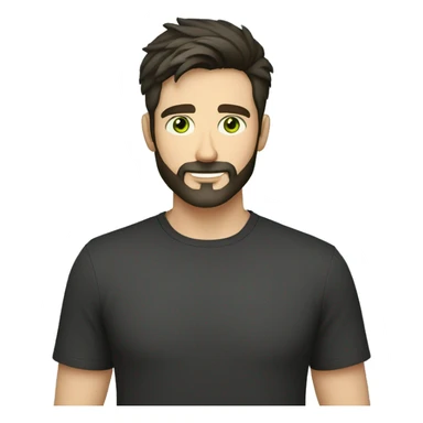 Handsome man with dark hair, holding an cup of coffee, gradient short hair on the side, green eyes. Thin face. Black t-shirt. A little beard. sticker