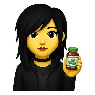 DONNA STILE EMOJI IPHONE DI UNA DONNA CON BOCCETTA DI INTEGRATORE IN MANO, 4K sticker