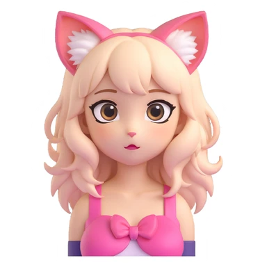 cute 3D anime cat girl, big eyes, pastel colors, playful expression, cat ears, soft hair, kawaii style sticker