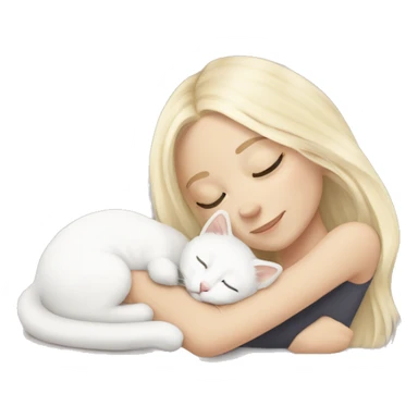 White girl light blonde hair sleeping with white kitty sticker