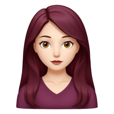 young white woman 
brown almond eyes
Long waist-long hair, center parted
slightly wavy
dark burgundy hair sticker
