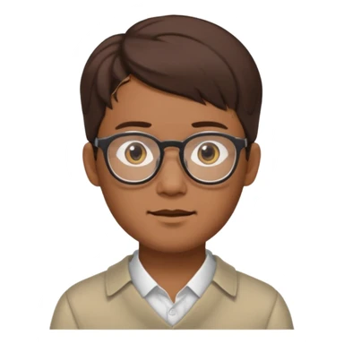 Asian male, with goatie, wearing glasses, medium length hair, brown sticker