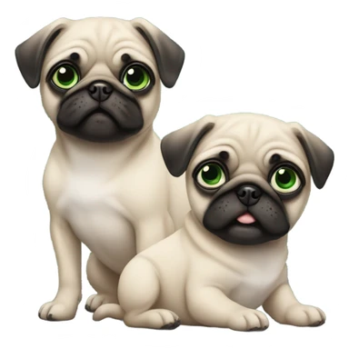 2 Baby pugs 1 with green eyes and 1 with blue  sticker