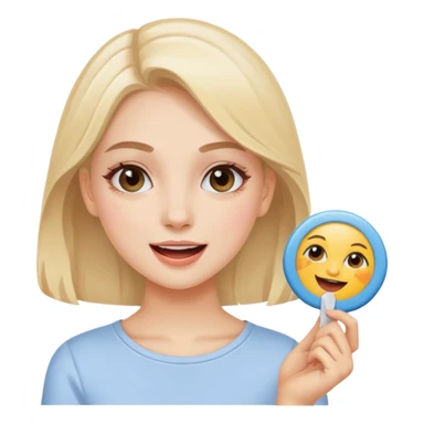 An aesthetic girl with a clean face and delicate shades advertises a sticker pack cosmetics with emotions of excitement sticker