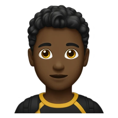 A kid wearing black and gold sticker