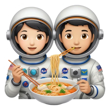 Asian astronaut couples eating noodles  sticker