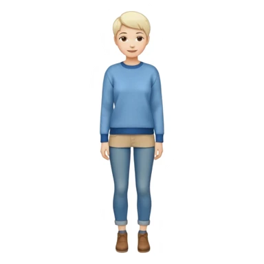 woman full body standing short pixie hair jeans sweater smile sticker