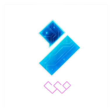 Transform the Wondershare Filmora logo into a cyberpunk style closely matching the folder icon's look. Maintain the exact design, shapes, and colors of the original Filmora logo, but add a strong neon blue and pink glow, holographic circuit patterns, and a luminous effect like the folder. The logo should be bold, filled in, and vibrant, with the cyberpunk flair overlaid on top. Only the area outside the logo should be transparent. Avoid 3D shading and keep the style flat, clean, and futuristic. sticker