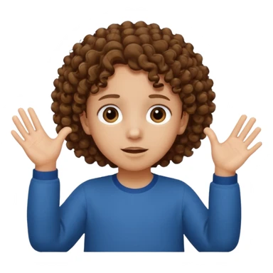 A kid with curly hair with both hands facing up saying 67 sticker