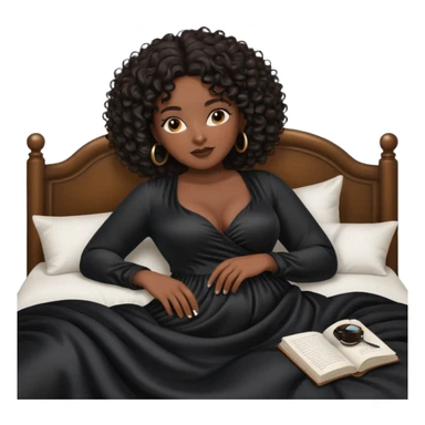 black woman bigger breast emoji curly hair darker. make her a little older. make her lying down in bed. bigger breasts black clothes sticker