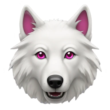 white wolf  with dark pink eyes with beer sticker