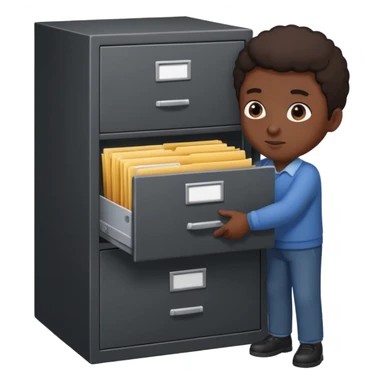 A black person opening a filing cabinet to search for file sticker