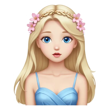 Girl with long blond hair and sakura accessories on her hair with a long dress and have blue eyes beautiful finish and she sending lovely kisses  sticker