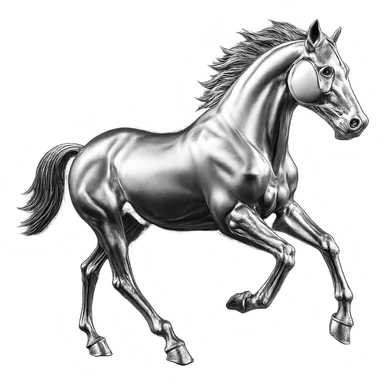 silver metal chrome spirit horse running, highly reflective sticker