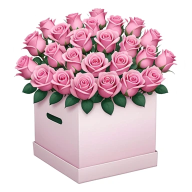 bouquet of pink 30 roses in a white box，no leaves sticker