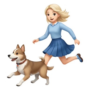A beautiful girl with fair skin wearing a skirt happily chases the Alaskan dog sticker