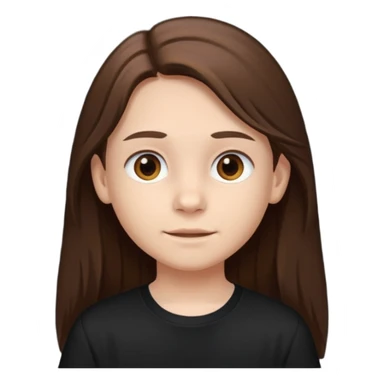 whit brown hair and brown eyes a 10 year old kid Long hair and anime black shirt sticker
