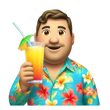 Fat guy in hawai shirt and fancy drink sticker