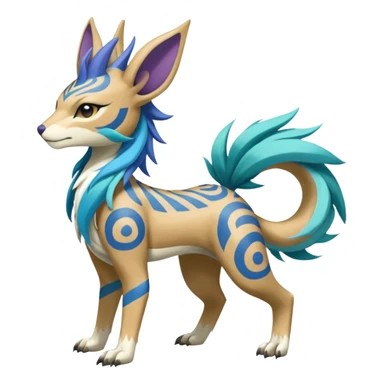 Tropical Tiny Marked Patterned Tribal Colorful Skilled Adept Graceful Asian Painted WereGarurumon-Suicune-Linoone-Meloetta-fusion-hybrid-creature (full body) sticker