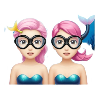 2 Mermaids one wearing a light pink snorkel mask and the other wearing black snorkel mask sticker