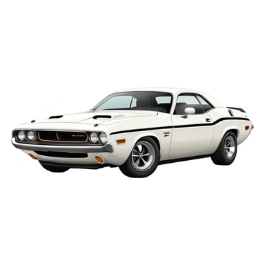 Sleek white 1971 Dodge Challenger, simplified design, complete white color scheme, slight angle showing front and side, detailed but minimalist, iOS emoji style sticker