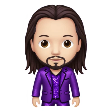 Jonathan Davis with light skin, long dark brown hair, purple sequin pants sticker