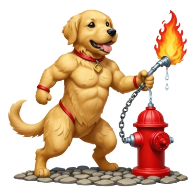 A rock creature gets into a fight with a fish that has grown human legs and arms while they are fighting. A dog stands with a fire hydrant. sticker