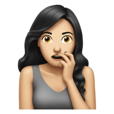 White woman with black hair biting her nails anxiously  sticker