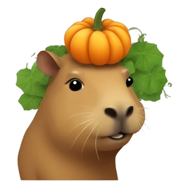 Capybara with pumpkin with vines on head sticker
