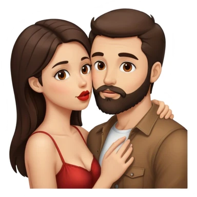 Can you make an emoji Showing a brunette girl and brunette man with a beard kissing esch other  sticker