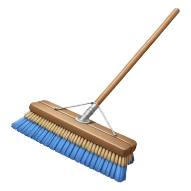 traditional broom with wooden handle on a dusty carpet, straw bristles sweeping visible dust clouds, old-fashioned cleaning tool, vintage household style, 3D cartoon, mobile game icon style, centered composition, no people, no animals, no text, no watermark sticker