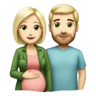 Pregnant blonde with a bob and green eyes with brown haired husband with blue eyes sticker