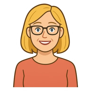 flat toon style blonde 40 year old woman with blue eyes and glasses sticker