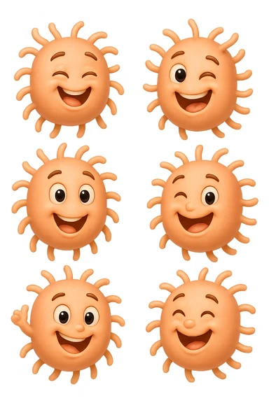 EMOJI STILE IPHONE DI 6 BATTERI INTESTINALI FELICI CHE FLUTTUANO IN ARIA IPERREALISTICO 4K sticker