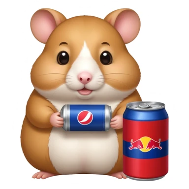 Funny cartoon-style fat hamster wide eyed with a can of redbull sticker
