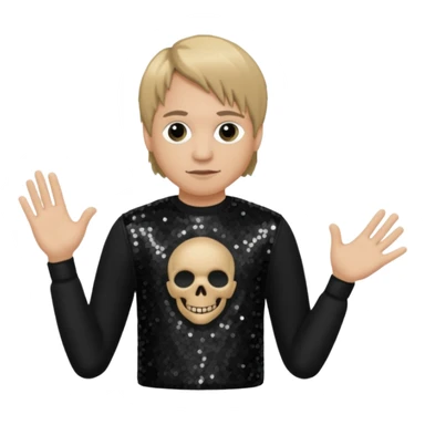 Ray Luzier from Korn with dark blonde hair, light skin, black sequin outfit sticker