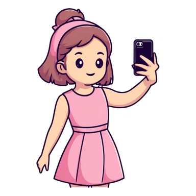girl wearing a cute pink dress taking a selfie sticker