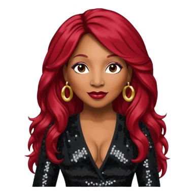 Traci Braxton with long dark red hair, black sequin outfit sticker