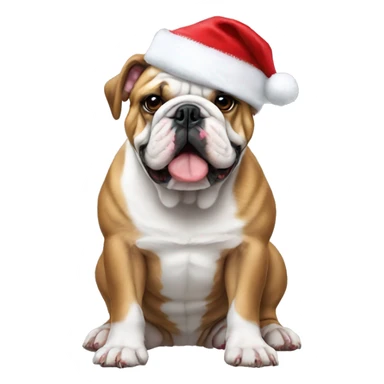English bulldog with a Santa hat sticker