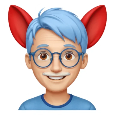 light blue haired man mid length hair with big ears and red earrings and spectaclesi happy sticker