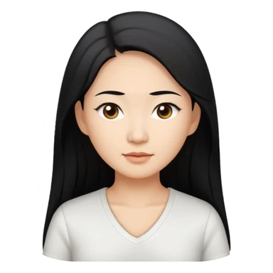 asian mom with long black hair and big brown eyes emoji in a white v neck shirt sticker