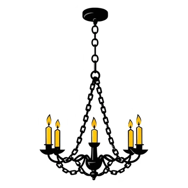 Simple minimalistic hanging chained black Ceiling chandelier with white candles sticker