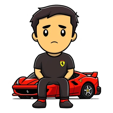 depressed man wearing a Ferrari t-shirt sticker