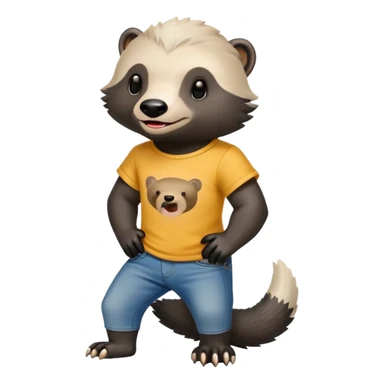 mischievous anthropomorphised honey badger in jeans and a t-shirt, playful expression sticker